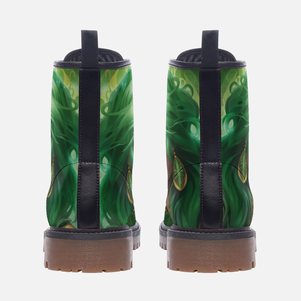 Hippie Art Zone - Green Hair Girl, Blend With The Nature Casual Leather Lightweight Boots For Hippies