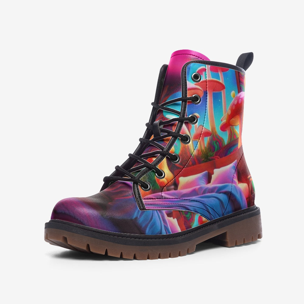 Hippie Art Zone - Trippy Mushroom Decoration Casual Leather Lightweight Boots For Hippies
