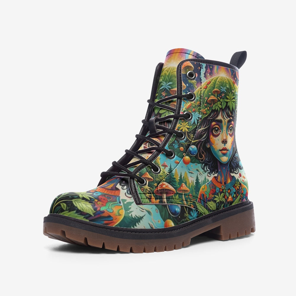 Hippie Art Zone - Mother Nature, Mushroom Girl Leather Lightweight Boots for Hippies
