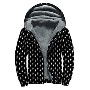 Black And White Lightning Pattern Print Sherpa Lined Zip Up Hoodie For Boho Hippie Autism