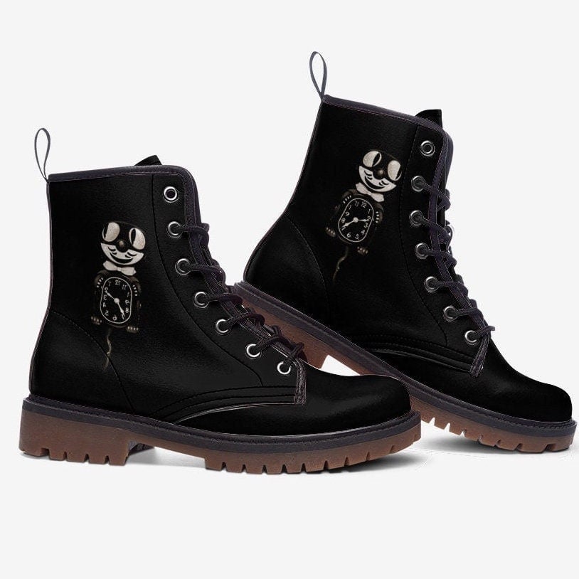 Hippie Art Zone - Black Cat Retro Kitsch Vegan Leather Boots