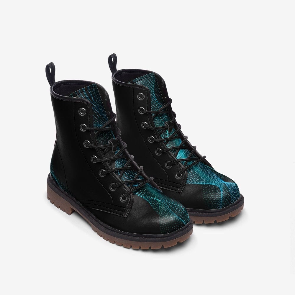 Hippie Art Zone - Blue Digital Wave Vegan Leather Boots