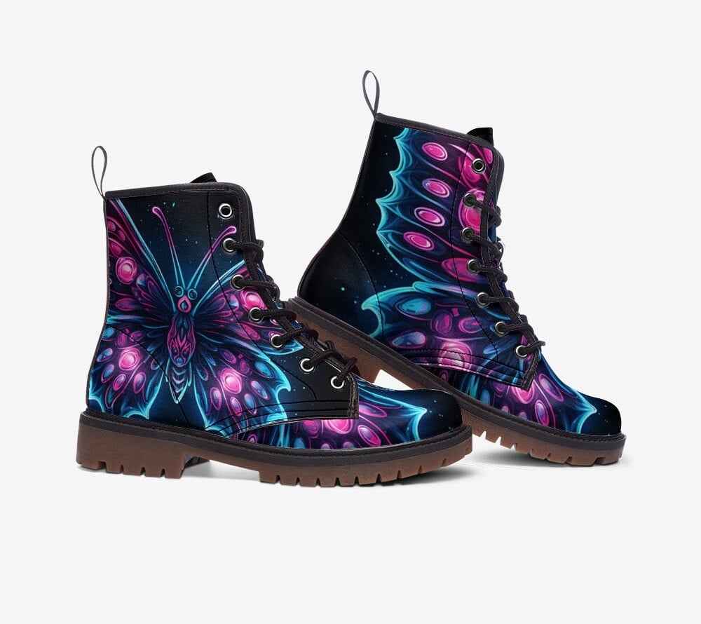 Hippie Art Zone - Butterfly Combat Boots, Neon Glowing