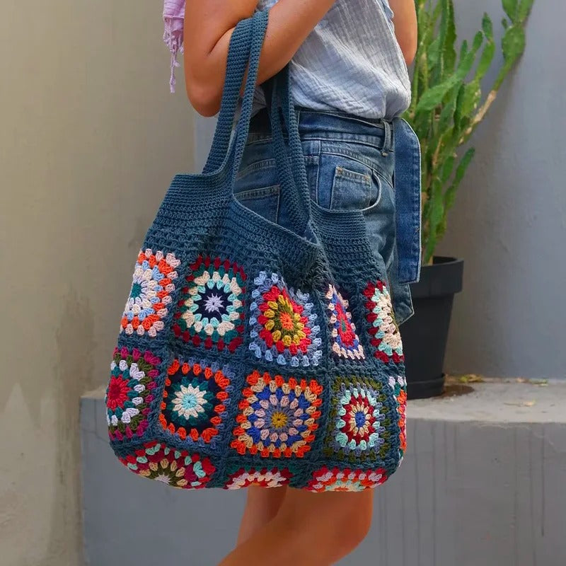 hippieartzone - Vintage Crochet Granny Shoulder Tote Bag Women Boho Chic Hippie Handbags