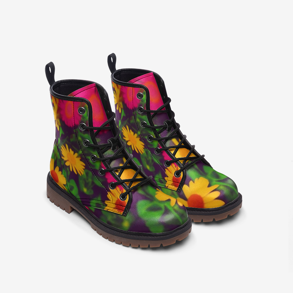 Hippie Art Zone - Yellow Daisy Flowers on Leather Lightweight Boots for Hippies