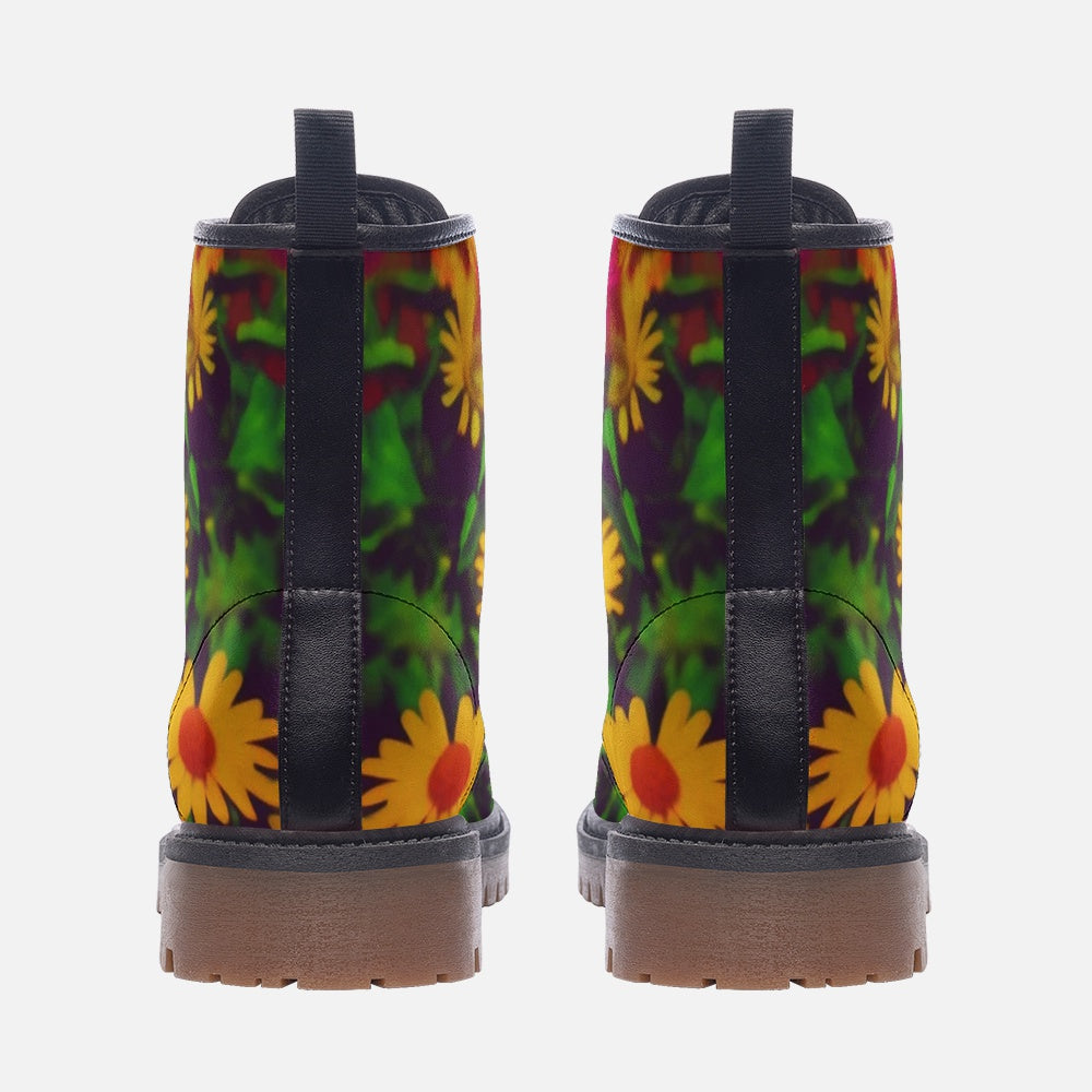 Hippie Art Zone - Yellow Daisy Flowers on Leather Lightweight Boots for Hippies