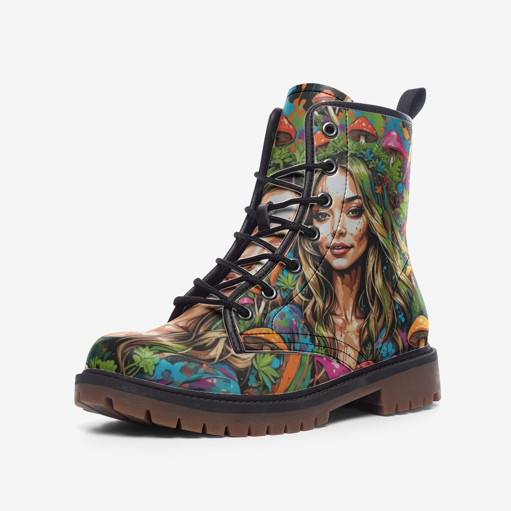 Hippie Art Zone - Nature Mother Art Casual Leather Lightweight Boots for Hippies