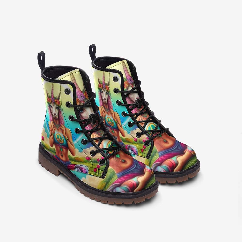 Hippie Art Zone - Unicorn Girl on Leather Lightweight Boots for Hippies