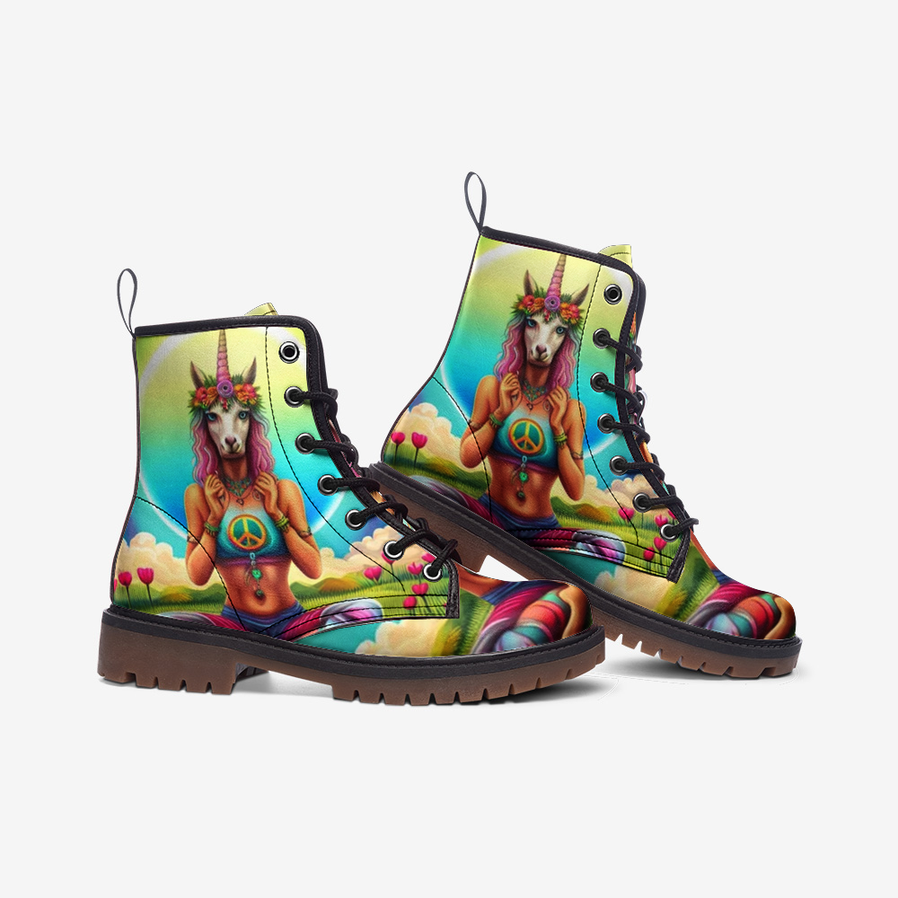 Hippie Art Zone - Unicorn Girl on Leather Lightweight Boots for Hippies