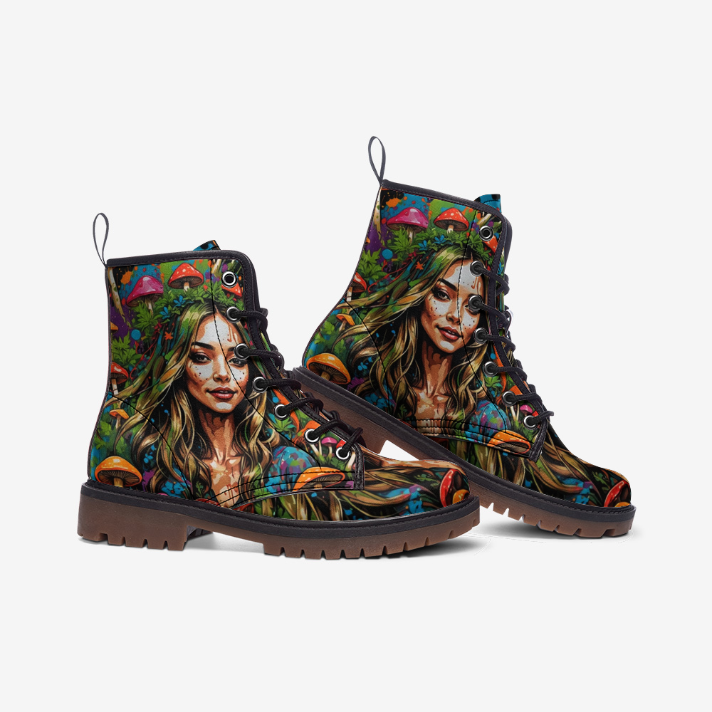 Hippie Art Zone - Nature Mother Art Casual Leather Lightweight Boots for Hippies