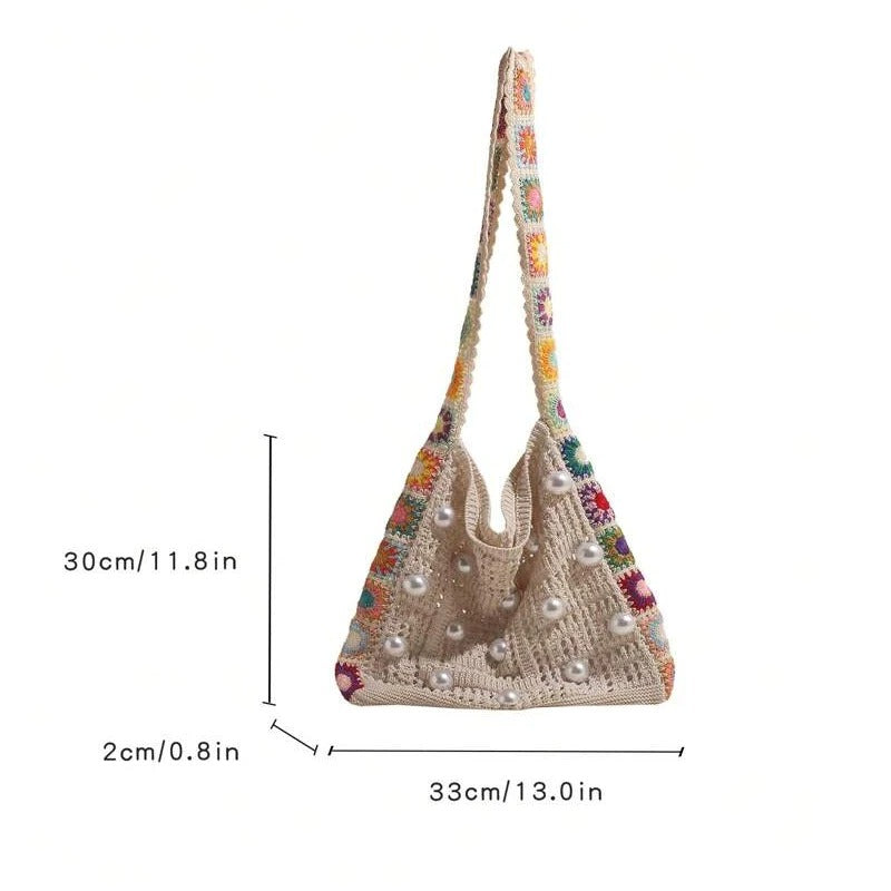 hippieartzone - Casual Hollow Out Pearls Knitted Women Shoulder Bag.