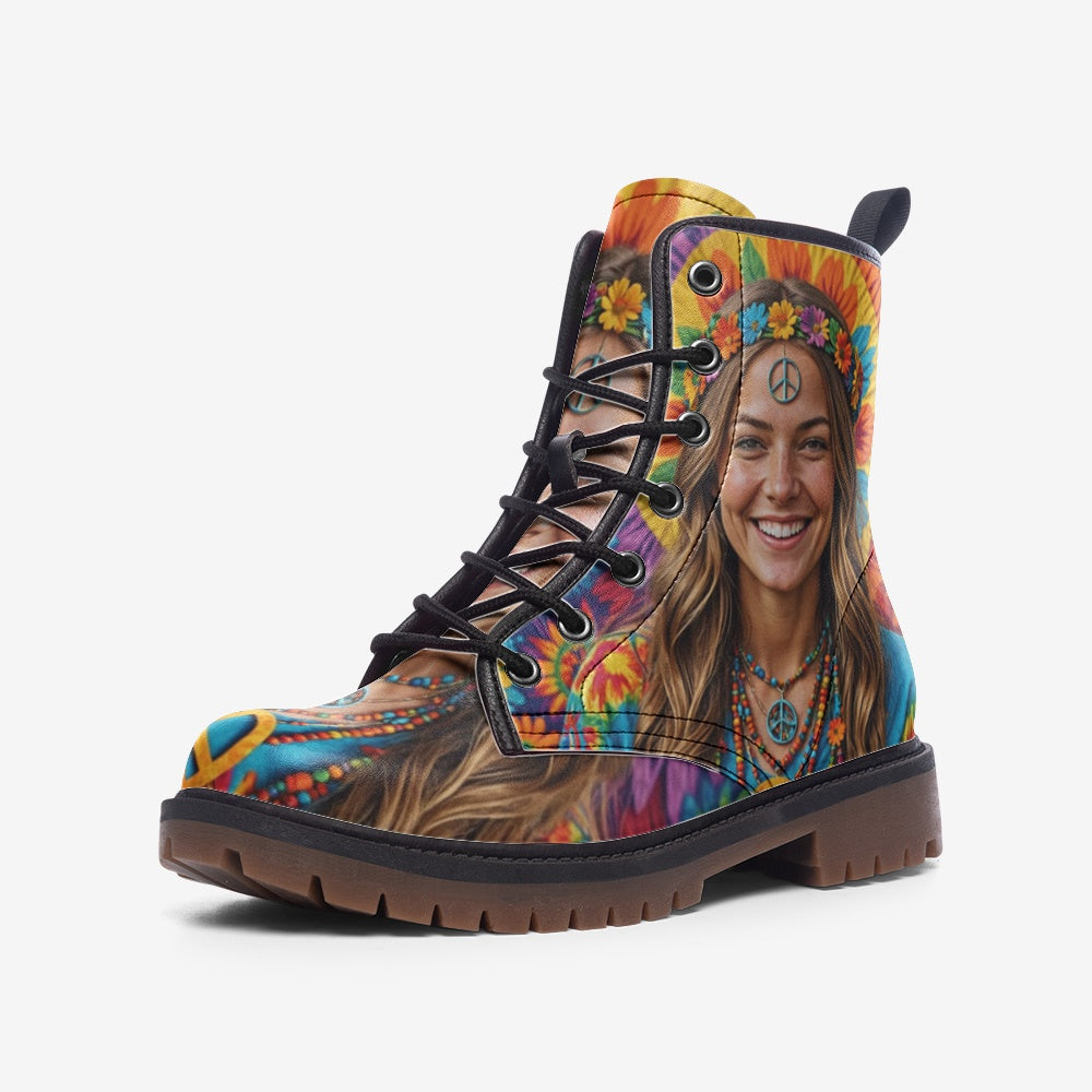 Hippie Art Zone - Stay Wild Flower Girl Casual Leather Lightweight Boots For Hippies