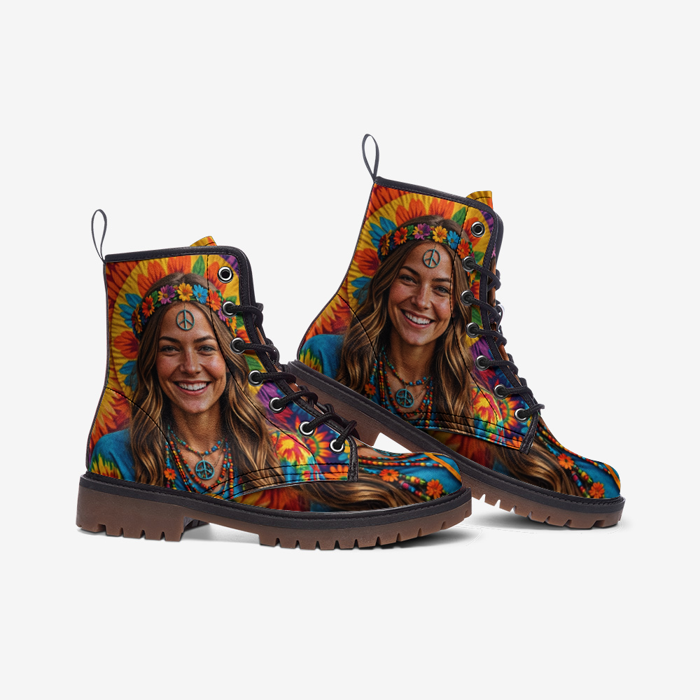 Hippie Art Zone - Stay Wild Flower Girl Casual Leather Lightweight Boots For Hippies