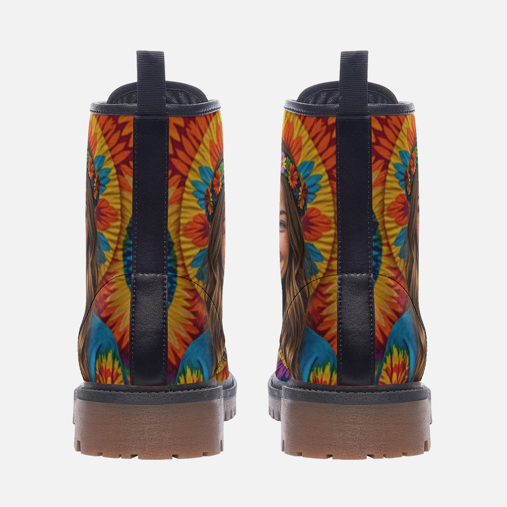 Hippie Art Zone - Stay Wild Flower Girl Casual Leather Lightweight Boots For Hippies