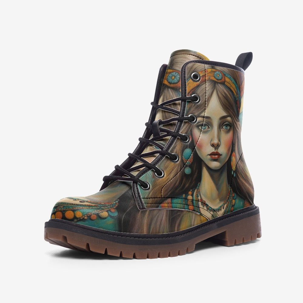 Hippie Art Zone - Rosy Red Cheeks Boho Girl Casual Leather Lightweight Boots For Hippies