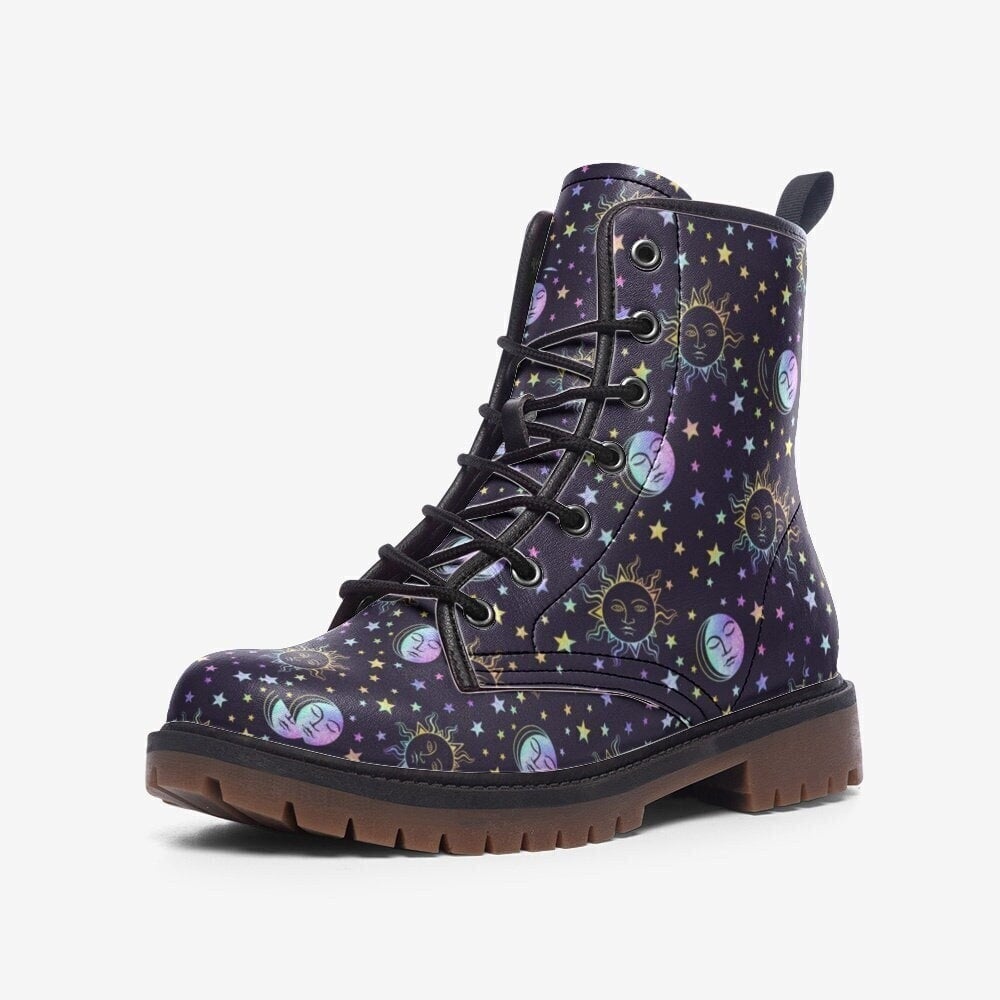 Hippie Art Zone - Celestial Moon Boots | Casual Vegan Leather Lightweight Boots