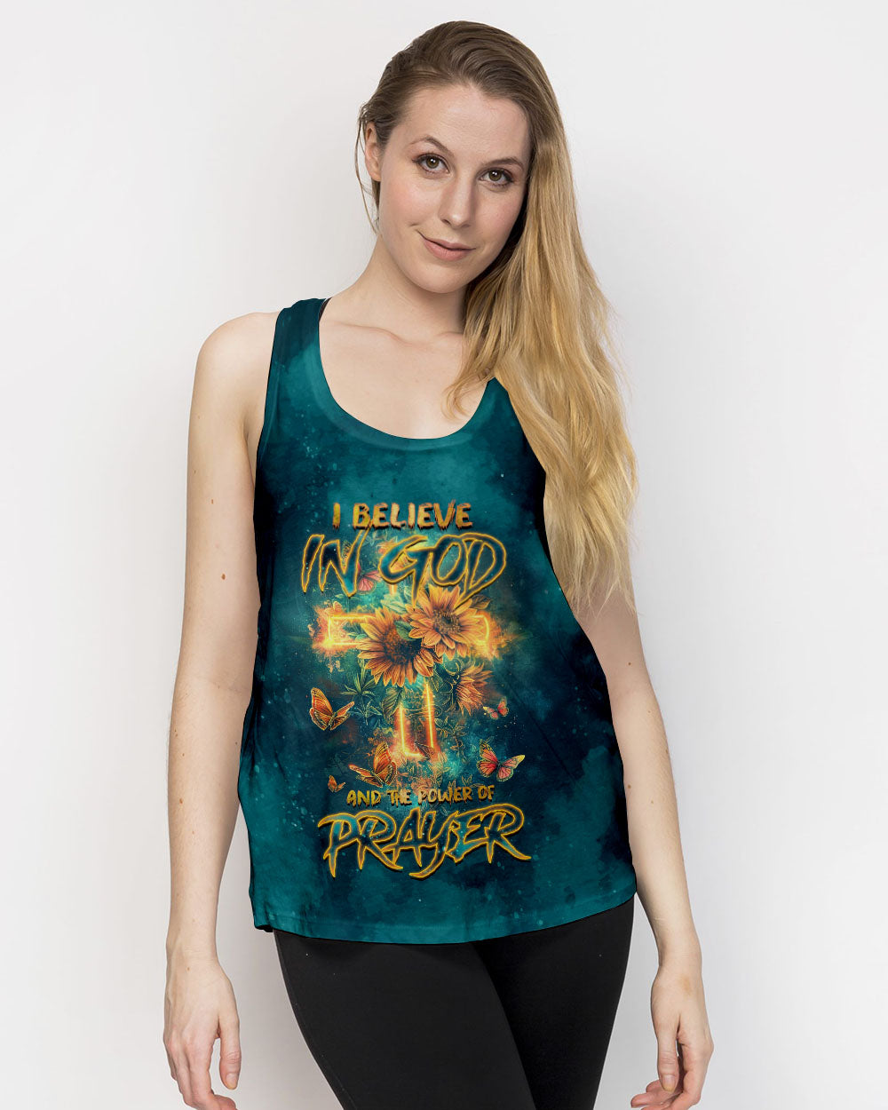 Hippie Art Zone - I Believe In God Cross Sunflower Women'S  Shirt. For Hippie