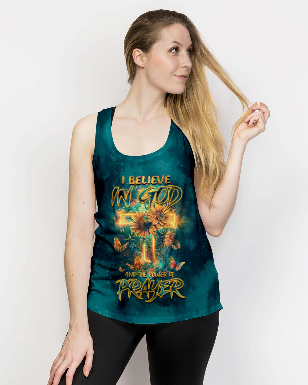 Hippie Art Zone - I Believe In God Cross Sunflower Women'S  Shirt. For Hippie