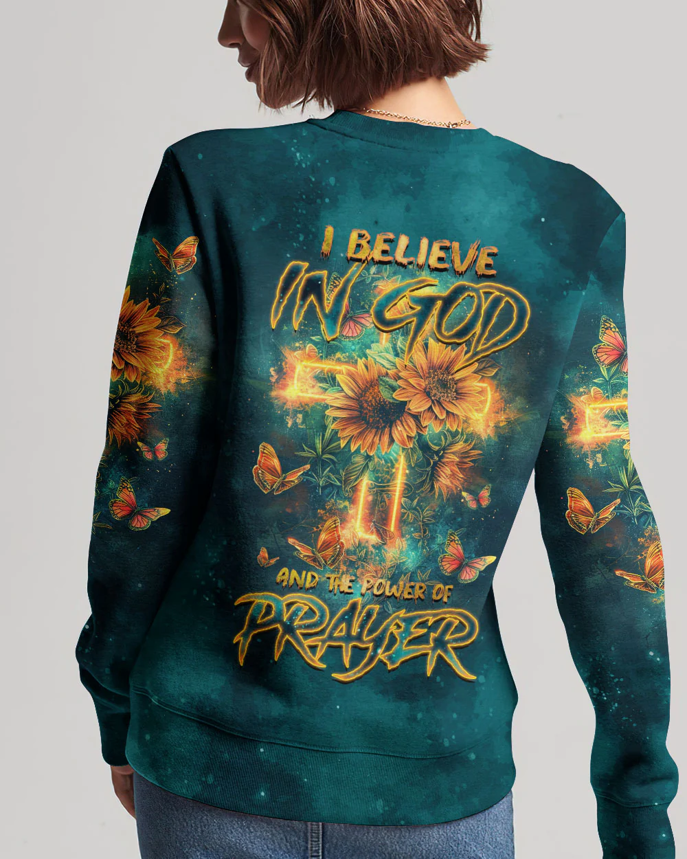 Hippie Art Zone - I Believe In God Cross Sunflower Women'S  Shirt. For Hippie