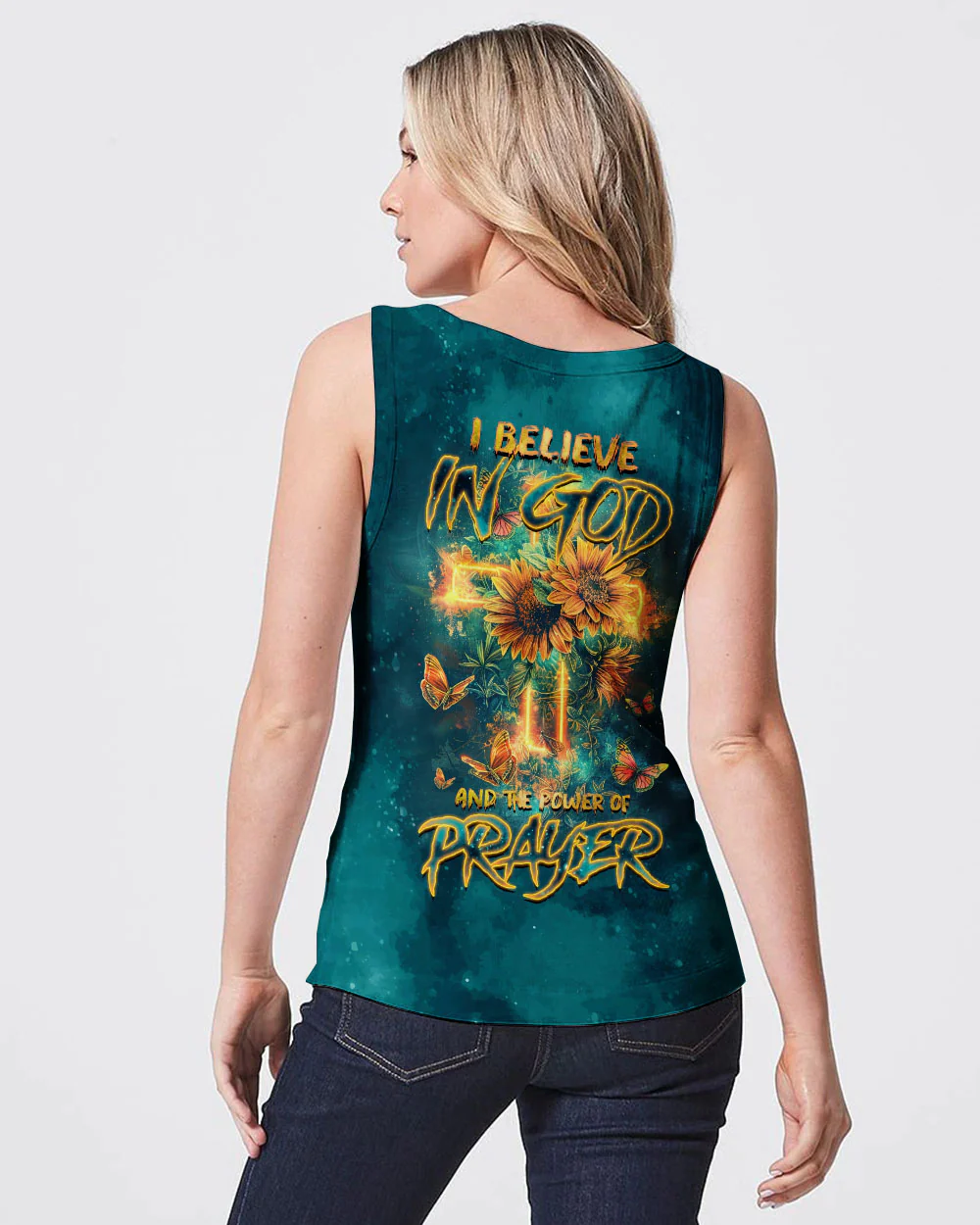 Hippie Art Zone - I Believe In God Cross Sunflower Women'S  Shirt. For Hippie