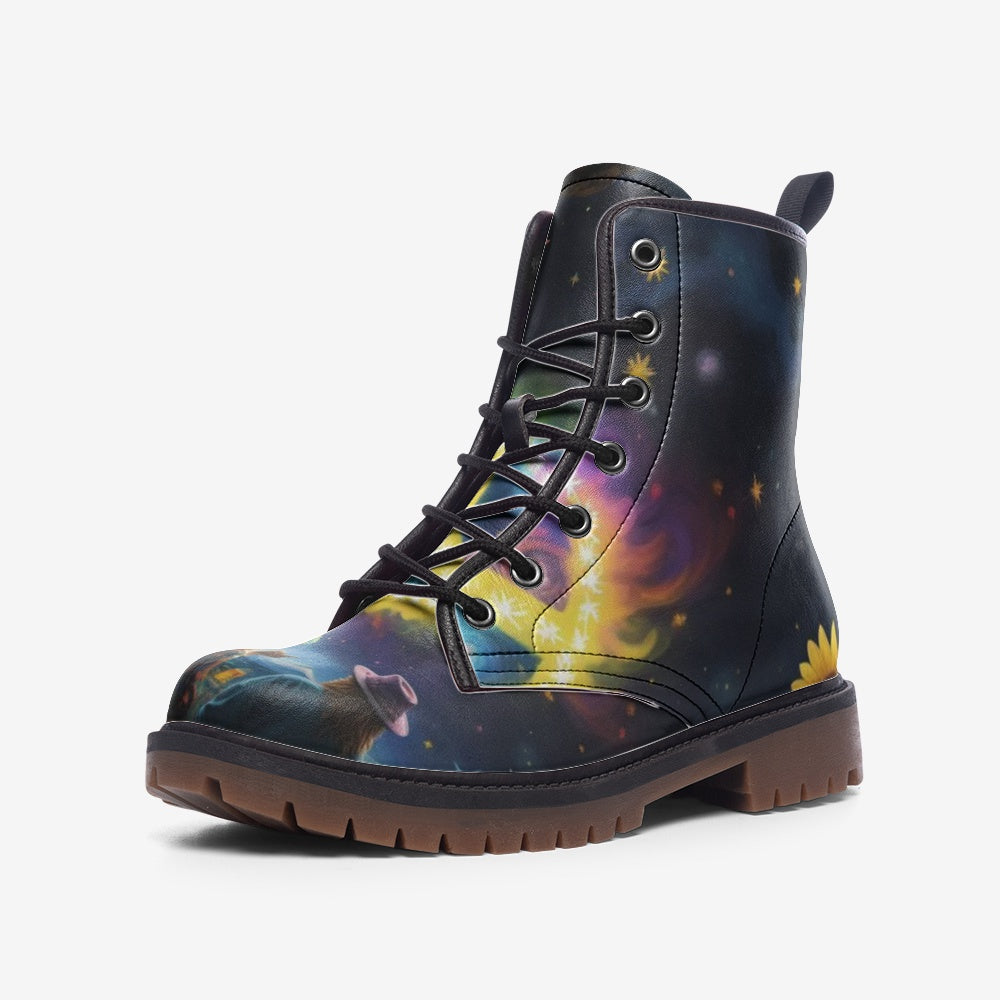 Hippie Art Zone - Peace Symbol Light, Sky Night Casual Leather Boots For Hippies