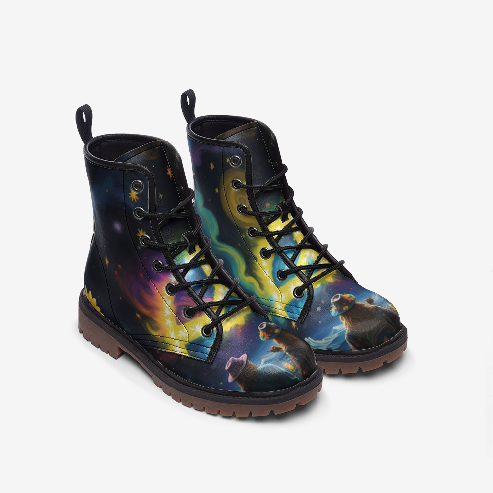 Hippie Art Zone - Peace Symbol Light, Sky Night Casual Leather Boots For Hippies