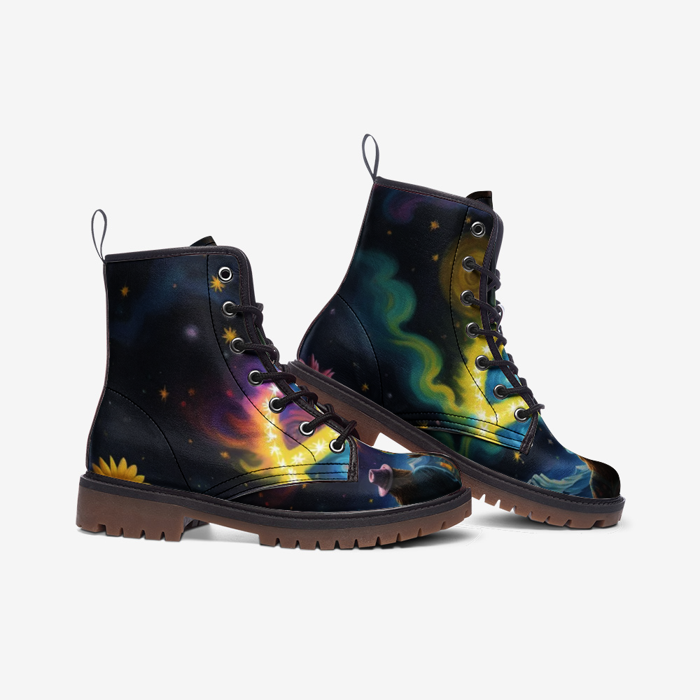 Hippie Art Zone - Peace Symbol Light, Sky Night Casual Leather Boots For Hippies