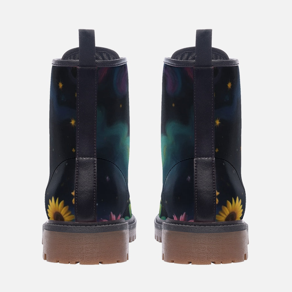 Hippie Art Zone - Peace Symbol Light, Sky Night Casual Leather Boots For Hippies