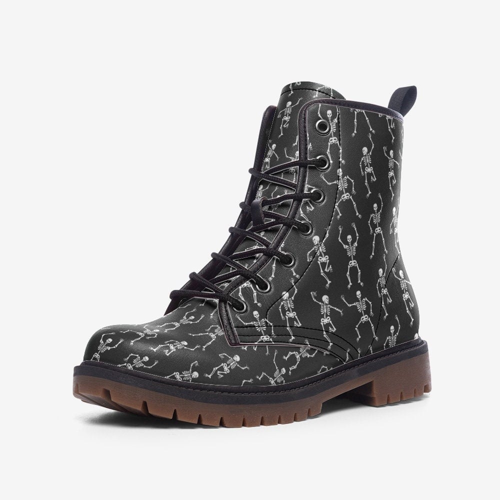 Hippie Art Zone - Dancing Skeleton Boots | Casual Vegan Leather Lightweight Boots