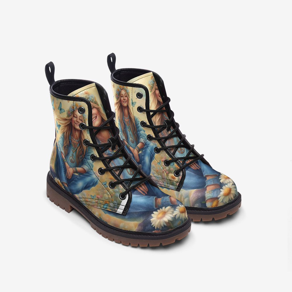 Hippie Art Zone - Peaceful Mind, Peaceful Life, Bohemian Woman Casual Leather Lightweight Boots For Hippies