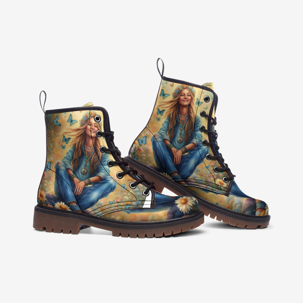 Hippie Art Zone - Peaceful Mind, Peaceful Life, Bohemian Woman Casual Leather Lightweight Boots For Hippies