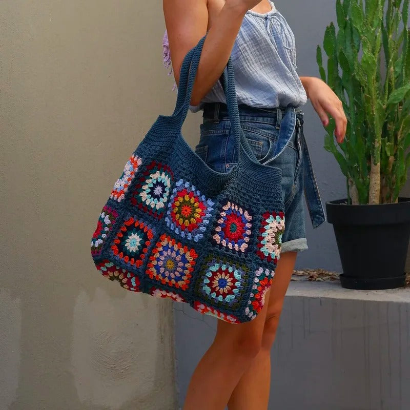 hippieartzone - Vintage Crochet Granny Shoulder Tote Bag Women Boho Chic Hippie Handbags