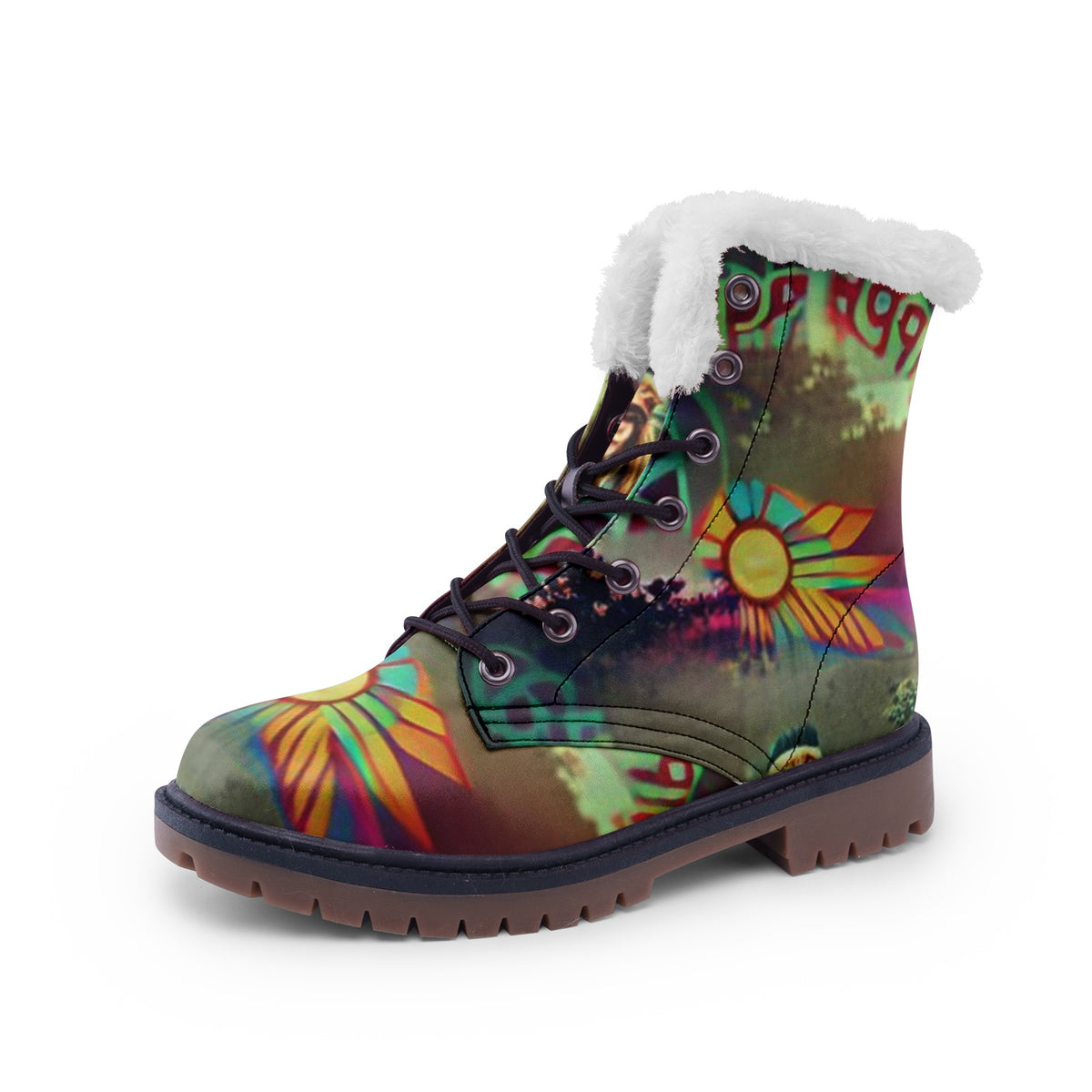 Hippie Art Zone - Peaceful Hippie Faux Fur Leather Boots