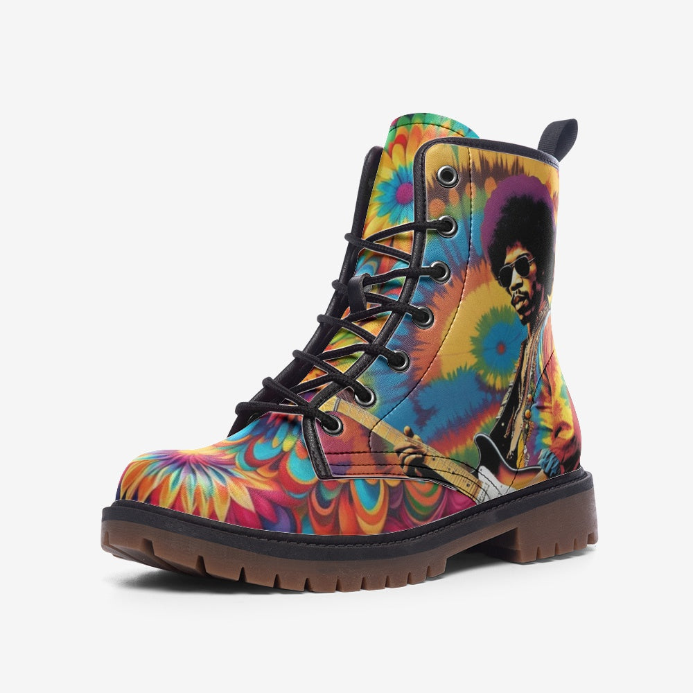 Hippie Art Zone - Hippie Guitarist Vegan Leather Combat Boots