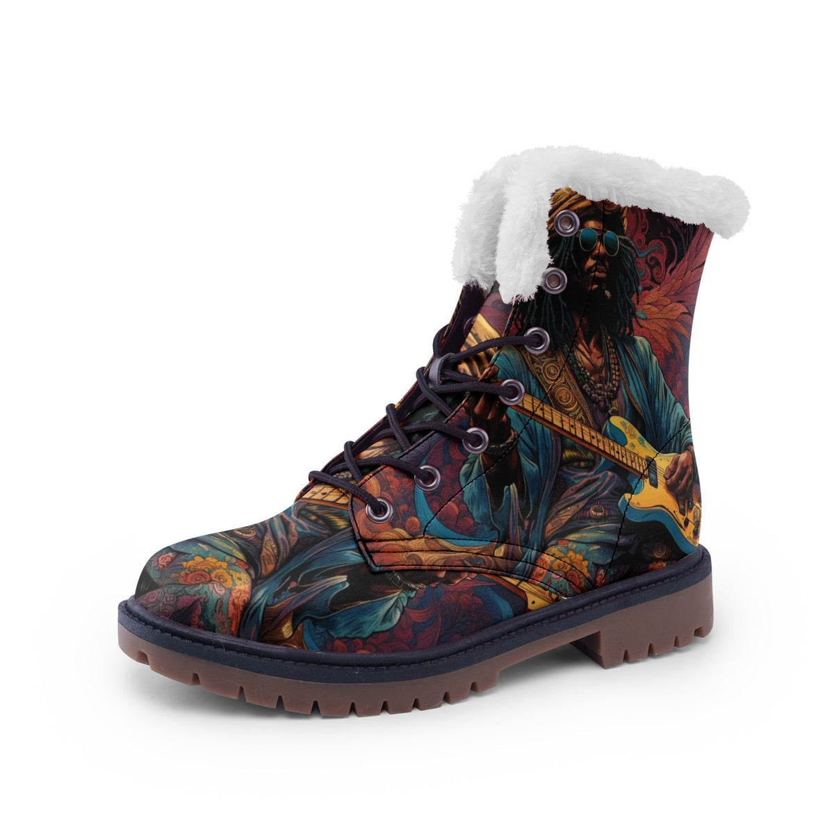 Hippie Art Zone - Hippie Faux Fur Leather Boots For Music Lovers and Free Spirits