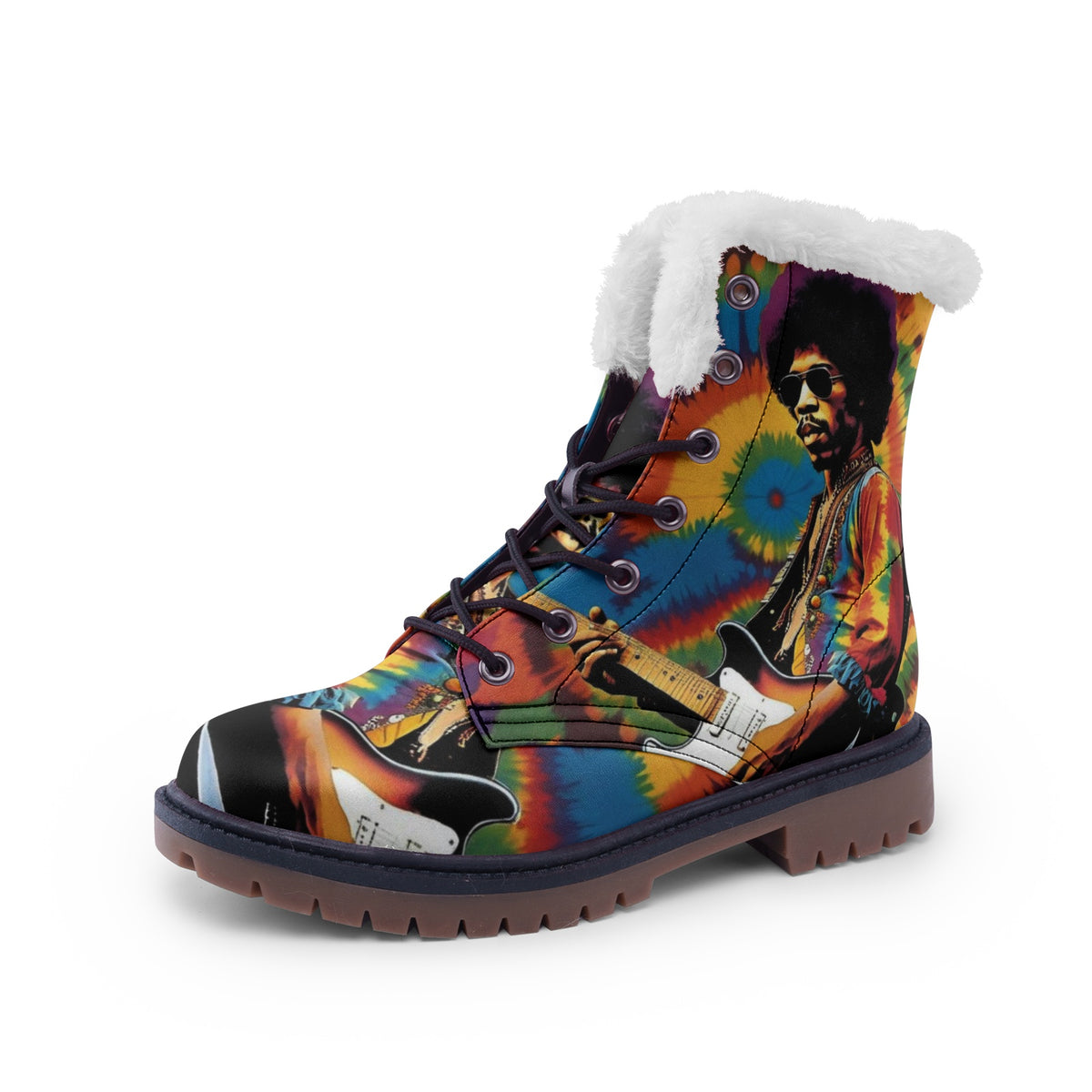 Hippie Art Zone - Faux Fur Leather Boots For Hippie Guitar