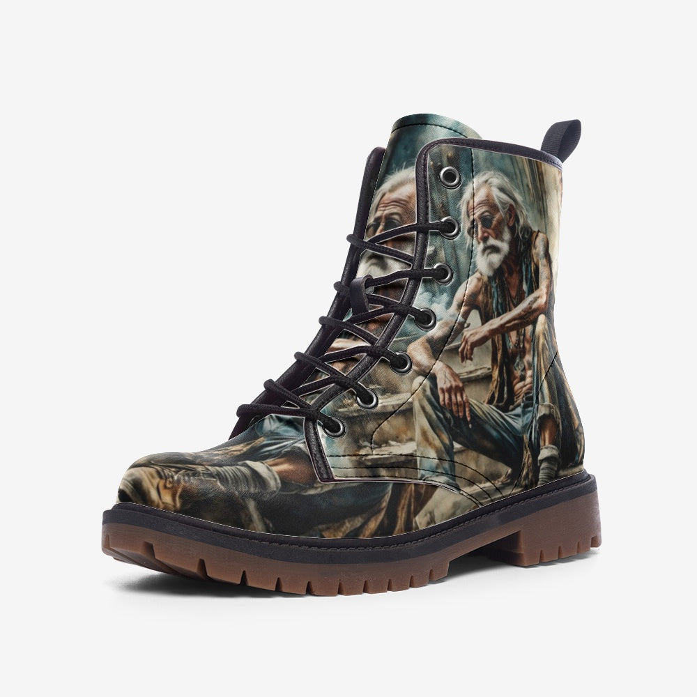 Hippie Art Zone - Hippie Man Vegan Leather Combat Boots