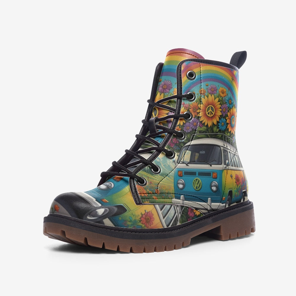 Hippie Art Zone - Rainbow On The Way Casual Leather Lightweight Boots For Hippies