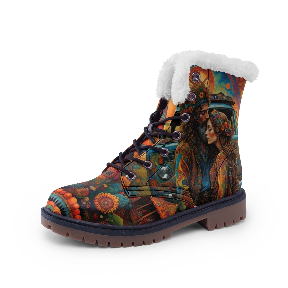 Hippie Art Zone - Hippie Love Faux Fur Leather Boots ? Colors of Love and Freedom