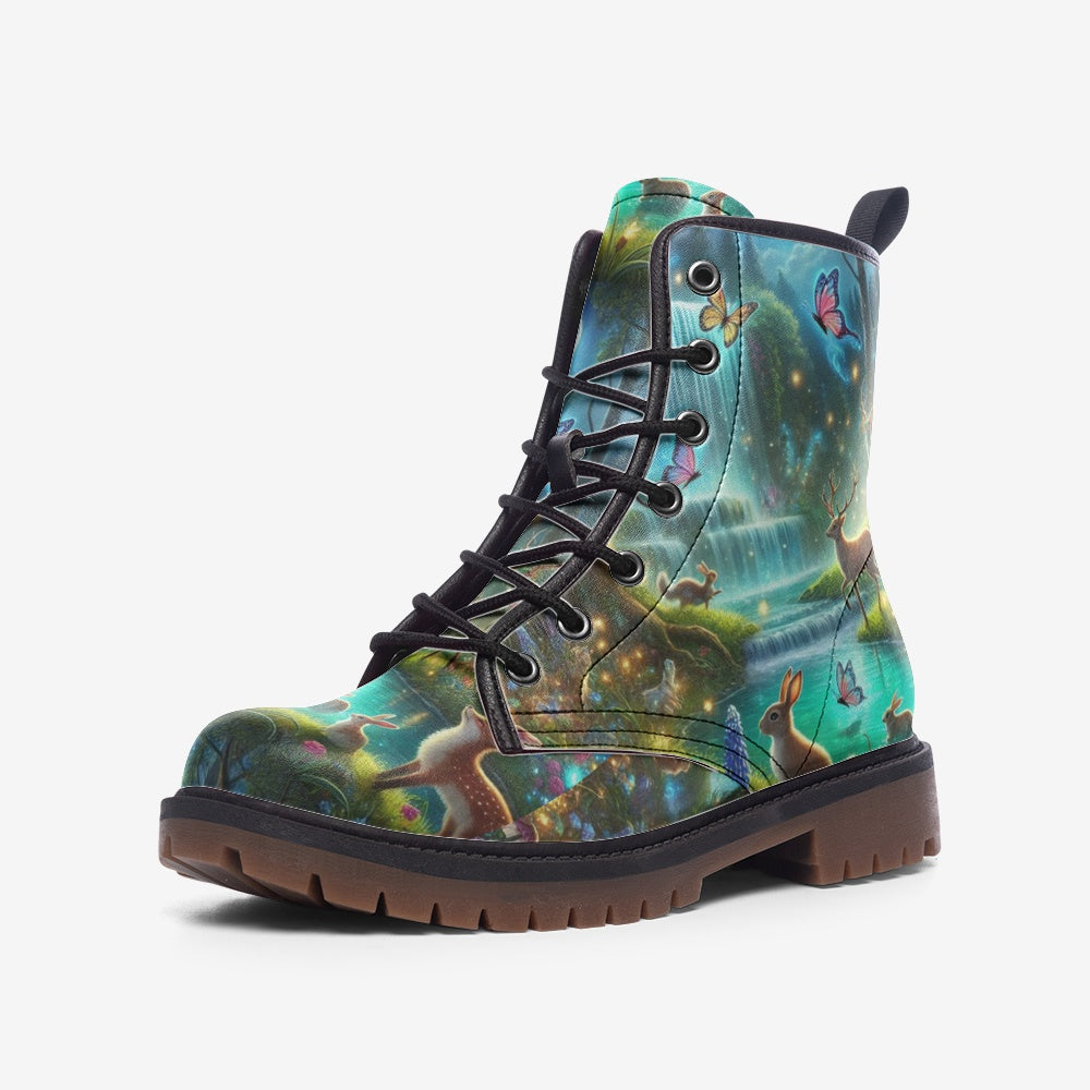 Hippie Art Zone - Waterfall Forest Vegan Leather Boots, Nature Lovers Hippie Style