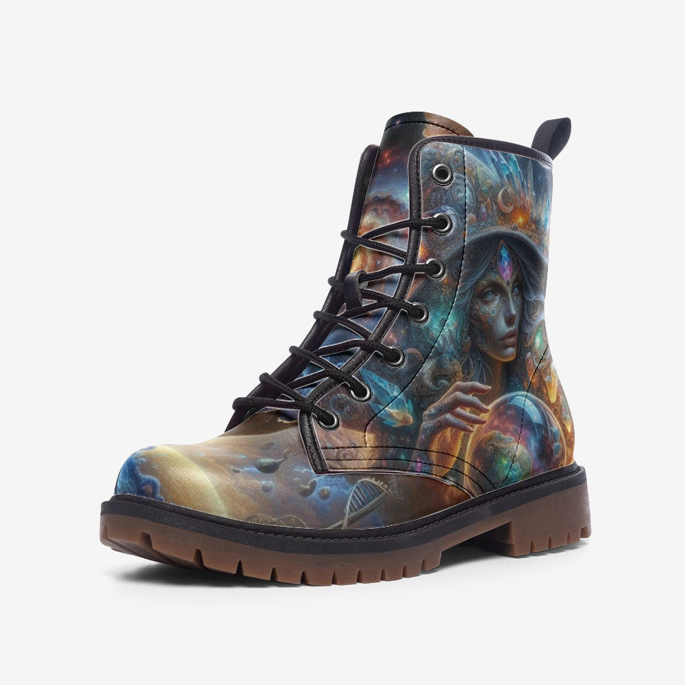 Hippie Art Zone - Galactic Hippie Witch Vegan Leather Boots, Cosmic Boho Style