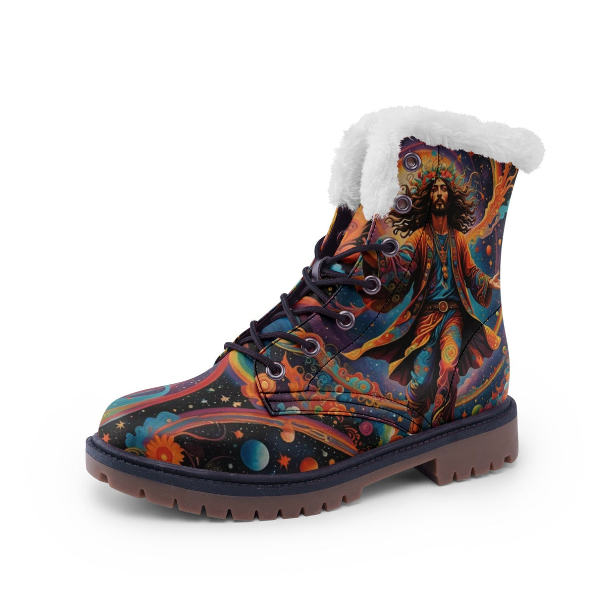 Hippie Art Zone - Hippie Flying Man Faux Fur Leather Boots