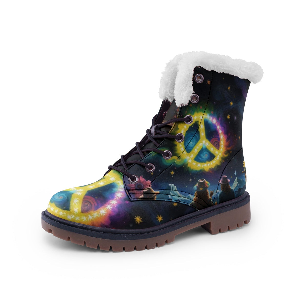 Hippie Art Zone - Hippie Life Faux Fur Leather Boots For the Free-Spirited Souls