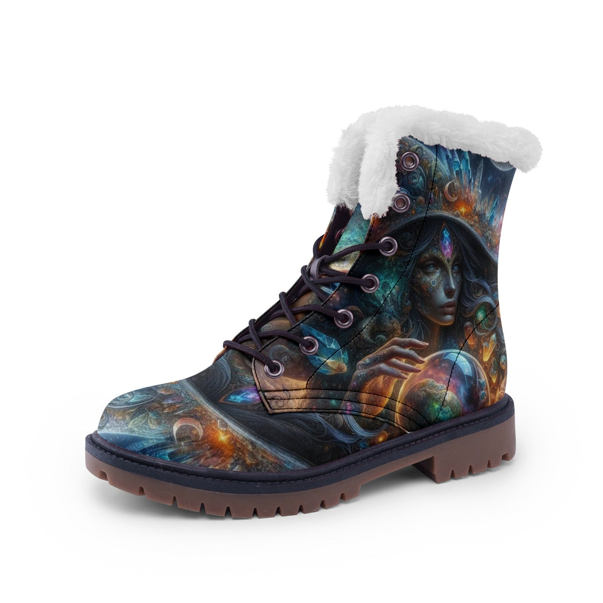 Hippie Art Zone - Galaxy Witch Faux Fur Leather Boots for Mystical Hippies