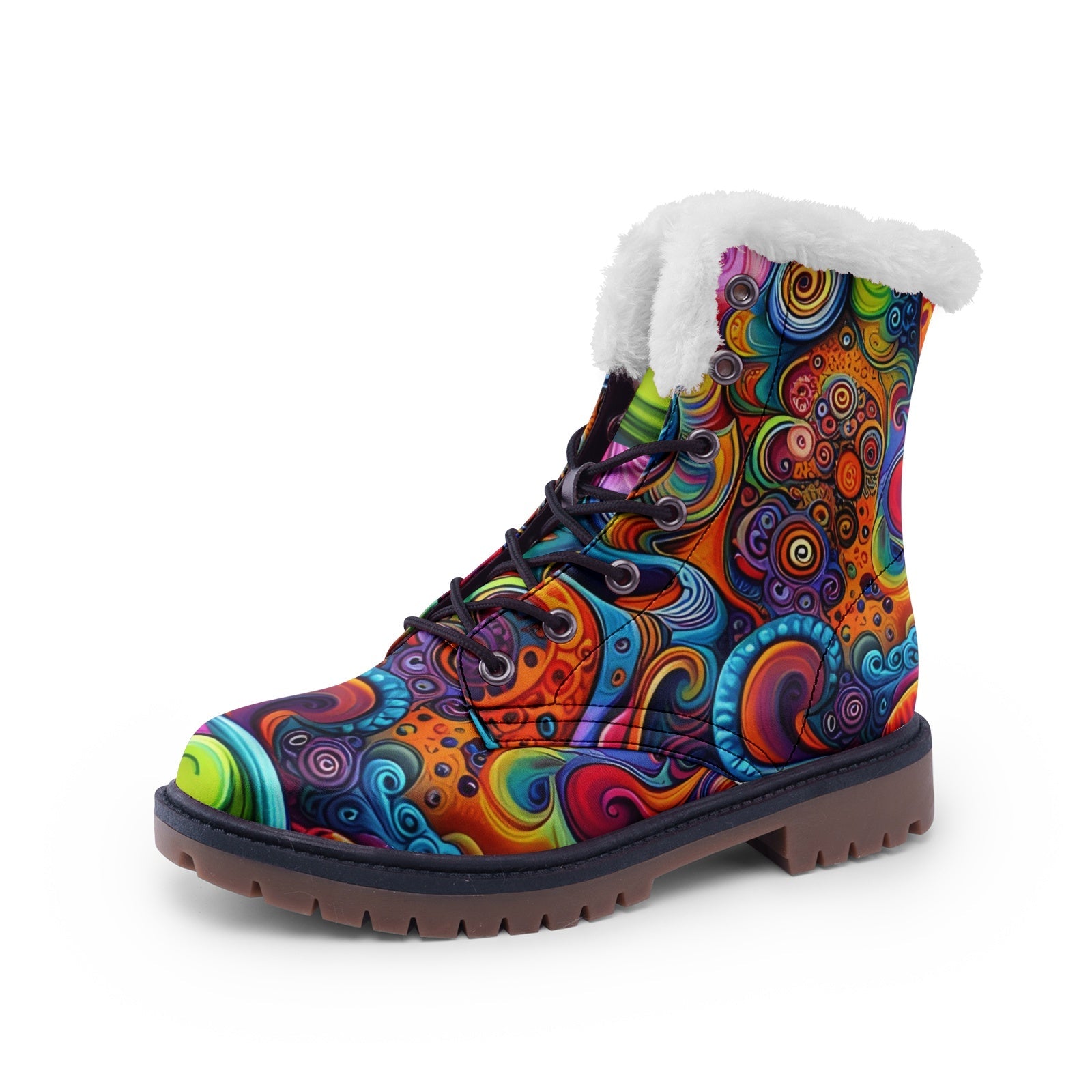 Hippie Art Zone - Hippie Colors & Psychedelic Art Faux Fur Leather Boots