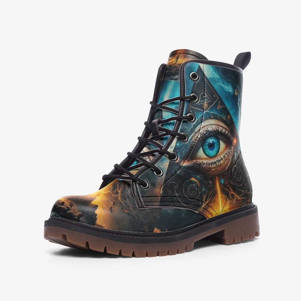 Hippie Art Zone - Eye of the Pyramid Vegan Leather Boots, Mystical Hippie Style