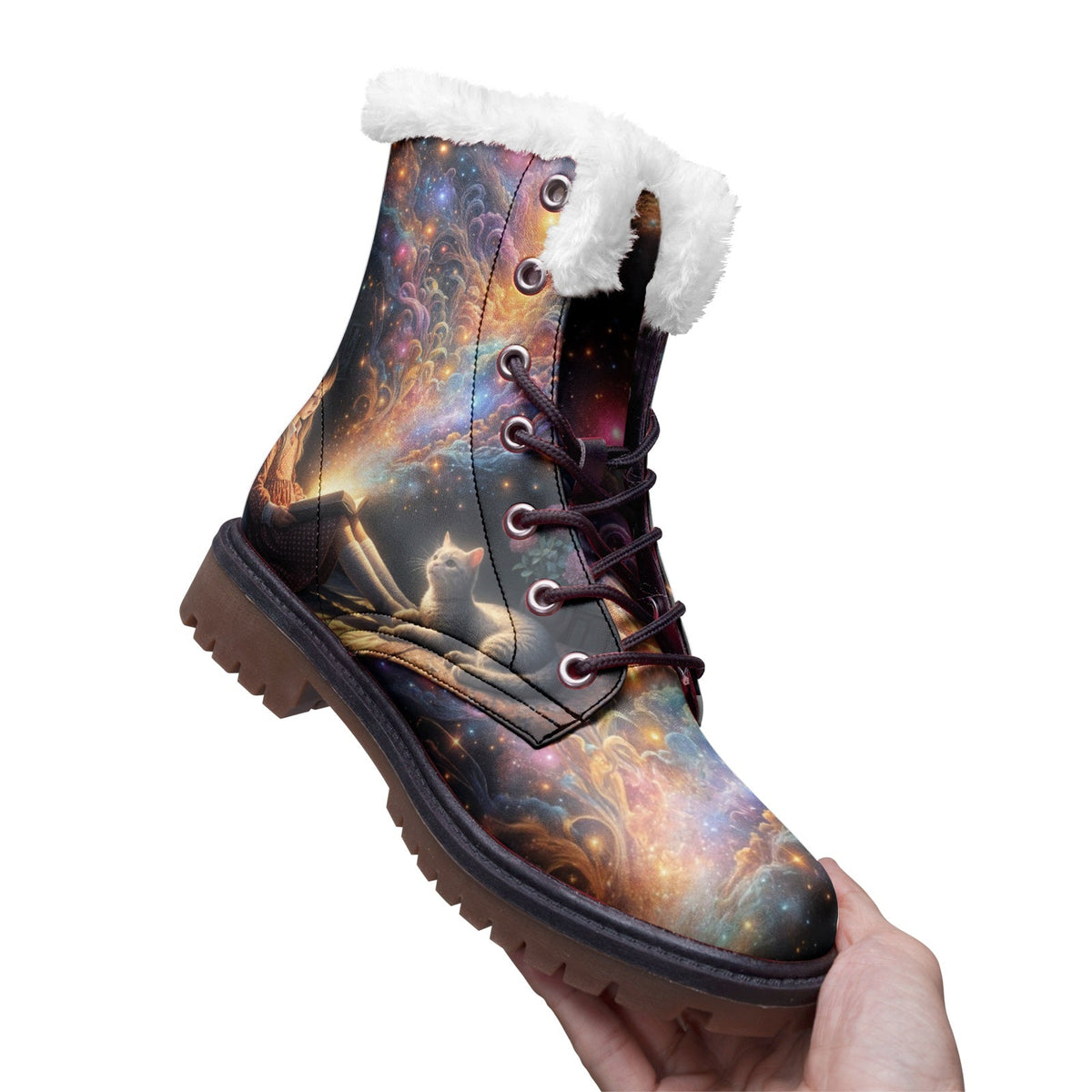 Hippie Art Zone - Galaxy Beauty Faux Fur Leather Boots For Color-Loving Dreamers