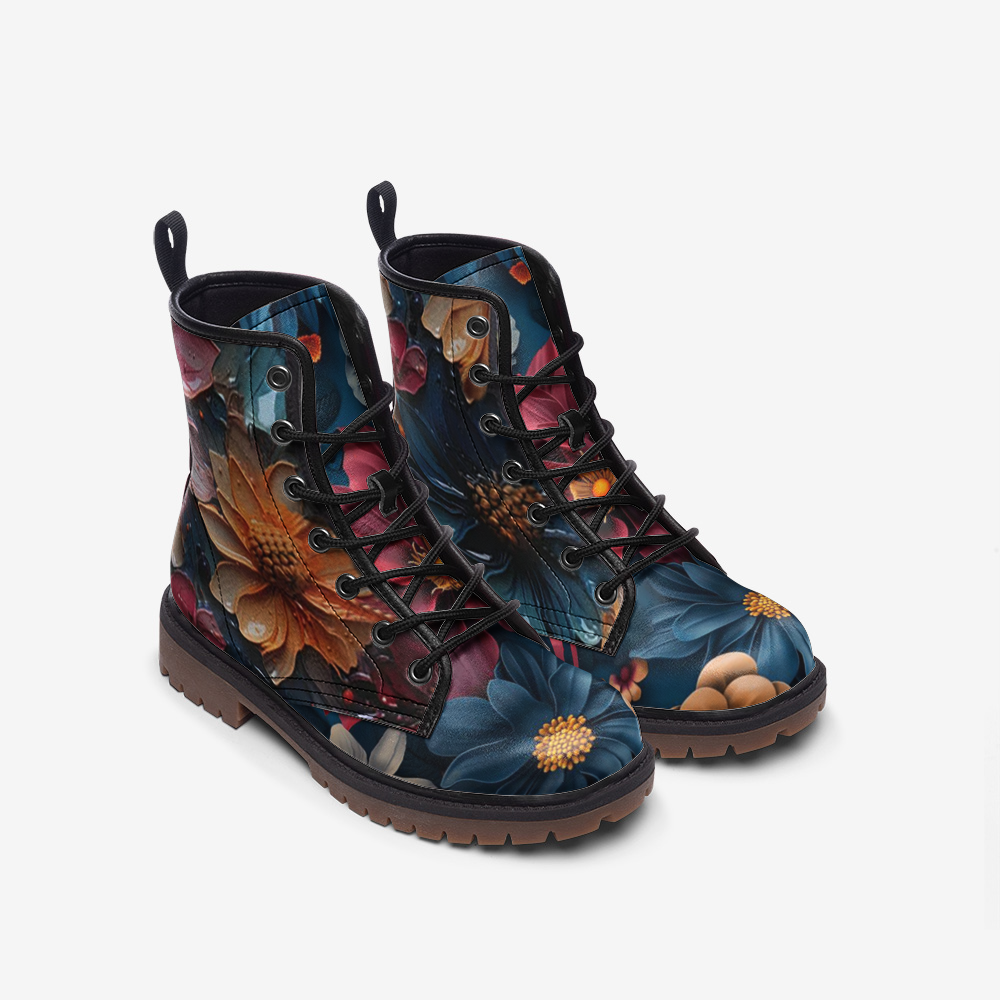 Hippie Art Zone - Big Floral Casual Faux Leather Lightweight Boots | Unique Boots For Hippies