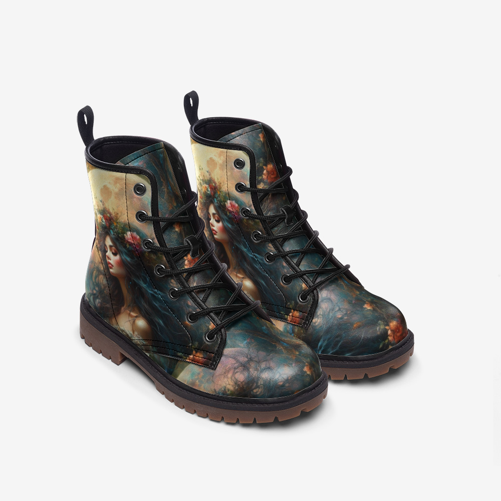 Hippie Art Zone - Moonlit Maiden Vegan Leather Boots, Hippie Witchy Style