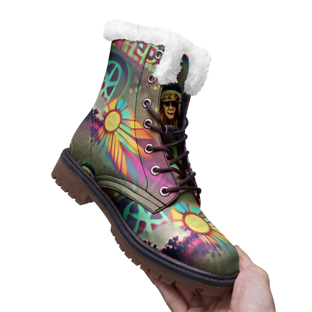 Hippie Art Zone - Peaceful Hippie Faux Fur Leather Boots